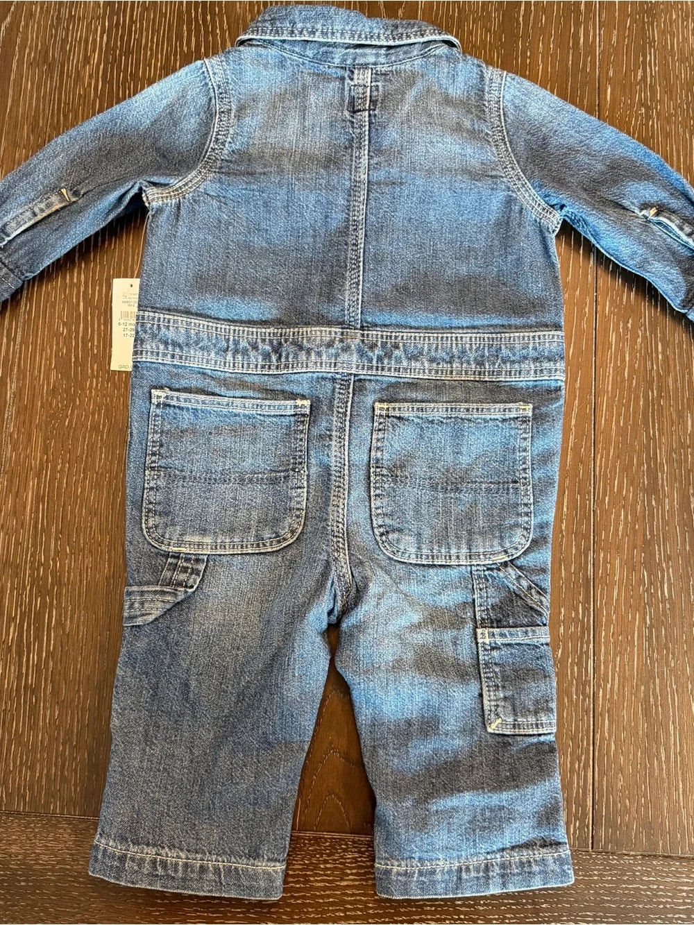 NWT‎ Baby Gap Blue Denim Coveralls 6-12 M Soft Chambray Roll Tab Legs Jumpsuit